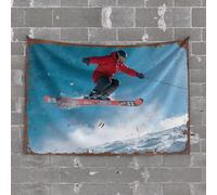 Funny Bar Decor Action Shot: Skier Soaring Through The Air On A Clear Day Tapestry Sports Bar Decor Funny Decor For Bar(75X100CM)
