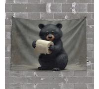 Funny Bar Decor Adorable Black Bear Holding Toilet Paper Roll Tapestry Room Decorations Funny Kitchen Decor(75X100CM)