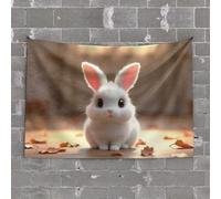 Funny Bar Decor Adorable White Bunny in Autumn Leaves Tapestry Room Decorations Funny Kitchen Decor(75X100CM)