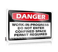 Funny Bar Decor Danger Work-In-Progress Confined Space Permit Required Tin Sign Tin Signs For Garage Funny Bar Decor(30X40CM)
