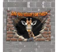 Funny Bar Decor Giraffe Breaks Through The Wall Tapestry Room Decorations Funny Kitchen Decor(75X100CM)