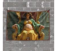 Funny Bar Decor Golden Throne: A Pregnant Woman In Royal Splendor Tapestry Sports Bar Decor Funny Decor For Bar(75X100CM)