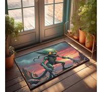 Funny Bar Decor Green Alien Monster With Orange Eyes In A Dramatic Sunset Scene Doormat Outside Fall Decor Large Doormats For Outdoor Entr(40X60CM)