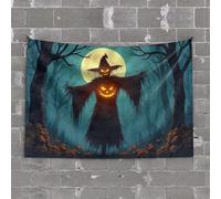 Funny Bar Decor Spooky Halloween Scarecrow in The Moonlit Forest Tapestry Room Decorations Funny Kitchen Decor(75X100CM)