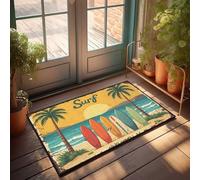 Funny Bar Decor Surfboards On The Beach With Palm Trees At Sunset Doormat Outside Fall Decor Large Doormats For Outdoor Entr(50X80CM)