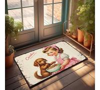 Funny Bar Decor Sweet Moments: A Girl And Her Puppy Enjoying Cookies Together Doormat Outside Fall Decor Large Doormats For Outdoor Entr(50X80CM)