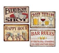 Funny Bar Signs For Home Bar Decor Bar Rules Tin Signs Vintage Happy Hour Sign Man Cave Decorations Coffee Pub Wall Art Poster 4 Pieces Metal Sign