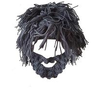 Funny Barbarian Knit Beard Hat Creative Wig Beanie Hat Warm Winter Caps Ski Cap Removable Beard, Grey, One size