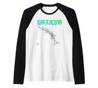 Funny Barracuda Fish Turquoise/Green Raglan Baseball Tee