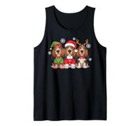 Funny Basset Hound Christmas Puppies Elf Santa Reindeer Tank Top