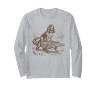Funny Basset Hound Dog Breed Riding Alligator Long Sleeve T-Shirt