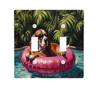 Funny Basset Hound Dog Decorative Switch Cover 2 Gang Double Toggle, Summer Oil Painting Chien Switchcover Wall Plate, Puppy Electrical Faceplate for Bedroom Living Room Decor