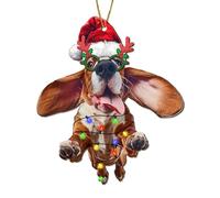 Funny Basset Hound Dog Ornament for Christmas Tree, Car, Home Decoration - 2-Side Printed Wooden Ornament for Dog Lovers