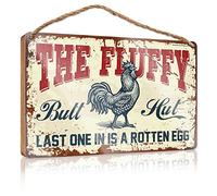 Funny Bathroom Accessories Chicken Coop Sign The Fluffy Butt Hut Last One In Is A Rotten Egg Wooden Signs For Front Door Hanging Wooden Sign Diy(23X35CM)