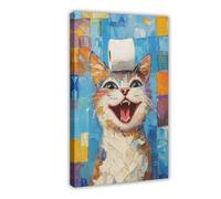 Funny Bathroom Animals Laughing Cat with Toilet Paper Art Wall Decoration Poster Family Bar Restaurant Garage Cafe Art Sign Gift Frame 12x18inch