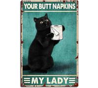Funny Bathroom Black Cat Vintage Tin Sign Wall Decor Your Butt Napkins My Lady Funny Sign Bathroom Decor 8x12 Inch Tin Sign