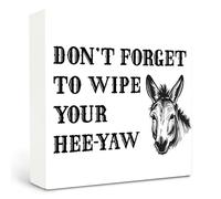Funny Bathroom Decor, Funny Bathroom Signs - Don't Forget to Wipe Your Hee-Haw Donkey Wood Box Sign for Bathroom Toilet Restroom Half Bath Shelf Table Decor, Farmhouse Bathroom Decorations, 5x5