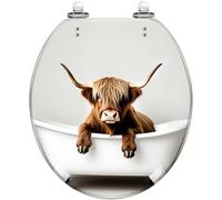 Funny Bathroom Decor Resin Round Toilet Seat Quick Release Hinges with Cover Easy to Install Clean Cow Canvas Art Abstract Poster Prints