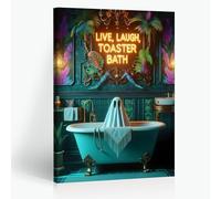Funny Bathroom Decor Tropical Ghost Poster Live Laugh Toaster Bath Neon Sign Wall Art Decor Cottagecore Style Ghost Art Dark Humor Halloween Gifts Toilet Farmhouse Restroom Decor 12X16inch Framed