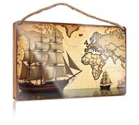Funny Bathroom Decor Vintage Map With Sailing Ships: Navigating The World'S Oceans Wooded Sign Fall Outdoor Decor Fall Outdoor Decor(15X28CM)
