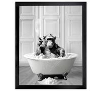 Funny Bathroom Decor Wall Art,Black and White Bathroom Wall Decor,Chimpanzee In Bathtub,Humours Guest Toliet Picture Print Painting,Cute Animal Art for Restroom Signs,8''x10'',Framed