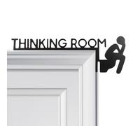 Funny Bathroom Decor Wall Art, THINKING ROOM Funny Bathroom Signs, Black Restroom Door Frame Decor, Humorous Metal Toilet Sign Door Topper for Restroom Home Store Wall Decoration- 12x4''