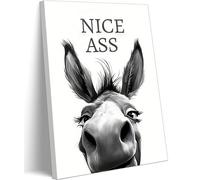 Funny Bathroom Donkey Canvas Wall Art Signs Toilet Humor Pictures Wall Decor Hilarious Black and White Animal Poster Print for Farmhouse Bathroom Restroom Painting Artwork Home Decoration