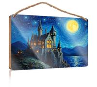 Funny Bathroom Door Signs Castle By The Lake Under A Starry Night Wooden Sign Fall Porch Decor Bathroom Decor Sign(15X28CM)