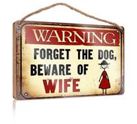 Funny Bathroom Door Signs Warning: Forget The Dog, Beware Of Wife. Bedroom Decorations Fall Signs For Home Decor(23X35CM)
