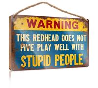 Funny Bathroom Door Signs Warning: Redhead Does Not Get Along With Stupid People. Bedroom Decorations Fall Signs For Home Decor(15X28CM)