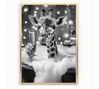 FUNNY BATHROOM giraffe drinking wine in a bubble bath A4 UNFRAMED PRINT PICTURE wall art Home decor Decorating toilet