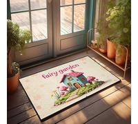 Funny Bathroom Rugs Magical Fairy Garden With Colorful House And Mushrooms Doormat Welcome-Ish Front Door Sign Mat In House(40X60CM)