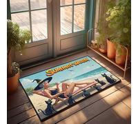 Funny Bathroom Rugs Summerween: Witch Relaxing With Black Cats On The Beach Doormat Welcome-Ish Front Door Sign Mat In House(65X90CM)