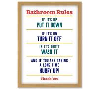 Funny Bathroom Rules Art Toilet Rules Sign Wall Art Artwork Framed Wall Art Print A4 Artery8 Light Oak One Size
