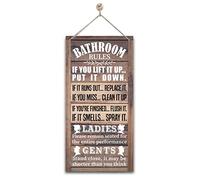 Funny Bathroom Rules Sign - Rustic Bathroom Decor for Farmhouse, Western & Country Bathrooms - Vintage Wooden Wall Art with Humorous Etiquette, Ready to Hang for Guest Bath & Restroom