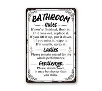 Funny Bathroom Rules Signs Metal Tin Sign, Please Flush Toilet Sign, Stand Closer Its Shorter Than You Think Signs Guest Bathroom Black Wall Decor Humour Warning Sign Adult Home Decor 6x8 Inch