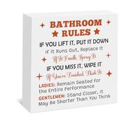 Funny Bathroom Rules Signs Wood Box Decor Funny Bathroom Toilet Sign Wooden Box for Shelf Washroom Toilet Restroom Shelves Decor Restroom Tabletop Decoration Gifts for Christmas Easter