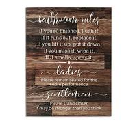 Funny Bathroom Rules Wall Decor Bathroom Restroom Wall Art Decor Funny Toilet Signs for Door Rules Farmhouse Rustic Wood Hanging Decoration for Laundry Room Home Office, 13.8 x 10.6 Inch(Brown)