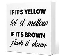 Funny Bathroom Shelf Decor If It‘S Yellow Let It Mellow If It‘S Brown Flush It Down Bathroom Wood Block Plaque Box Sign For Bathroom Decor