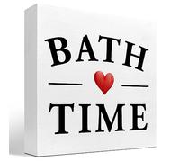Funny Bathroom Sign,Bath Time Wood Block Box Block Plaque Sign for Bathroom Restroom Toilet Home Shelf Desk Table Decorations 5x5 Inch