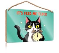 Funny Bathroom Sign Wall Art Feed Me Time! - Cat with Clock Desk Accessories for Women Wall Hanging Decor Men(20X30CM)
