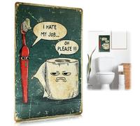 Funny Bathroom Signs "I Hate My Job Oh Please" Vintage Metal Tin Signs Toothbrush and Toilet Paper Sign Retro Wall Plaque for Home Bathroom Restroom Toilet Wall Art Decor Gift 12 x 8Inch