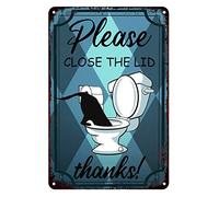 Funny Bathroom Signs Vintage Toilet Rules Metal Tin sign - Please close the lid | Vintage Metal Tin Sign Restroom Washroom Wall Decorative Plaque Sign 5.5x8inch