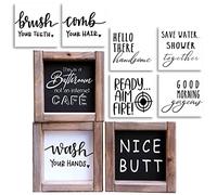 Funny Bathroom Signs Wall Art Decor, Farmhouse Bathroom Wall Decor with 9 Interchangeable Sayings, Rustic Accessories for Restroom Shelf ，3 Wood Frames Black and White Restroom Decor (6" * 6")