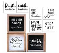 Funny Bathroom Signs Wall Art Decor, Farmhouse Bathroom Wall Decor with 9 Interchangeable Sayings, Rustic Accessories for Restroom Shelf ，3 Wood Frames Black and White Restroom Decor (8" * 8")