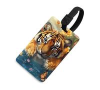Funny Bathroom Tiger in Bathtub Luggage Tag for Suitcase Cute ID Tags Travel Baggage Identifier Labels Black-Style