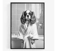 Funny Bathroom Toilet animal Print Picture Poster king charles cavalier spaniel dog dressing gown A4 UNFRAMED wall art Home decor Decorating