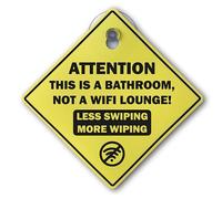 Funny Bathroom Toilet Warning Sign With Suction Cup + Adhesive Hook | This is Not A WIFI Lounge | Unique Weird Silly Gag Accessory Gift for New Parents, Birthday, Secret Santa Gift | 15cm x 15cm