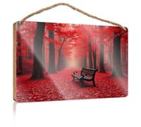 Funny Bathroom Wall Art Autumn Serenity: A Bench in The Red Forest Wooden Sign Bar Signs for Man Cave Office Decor(20X30CM)