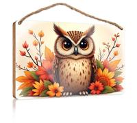 Funny Bathroom Wall Art Autumnal Owl with Flowers and Berries Wooden Sign Bar Signs for Man Cave Office Decor(15X28CM)